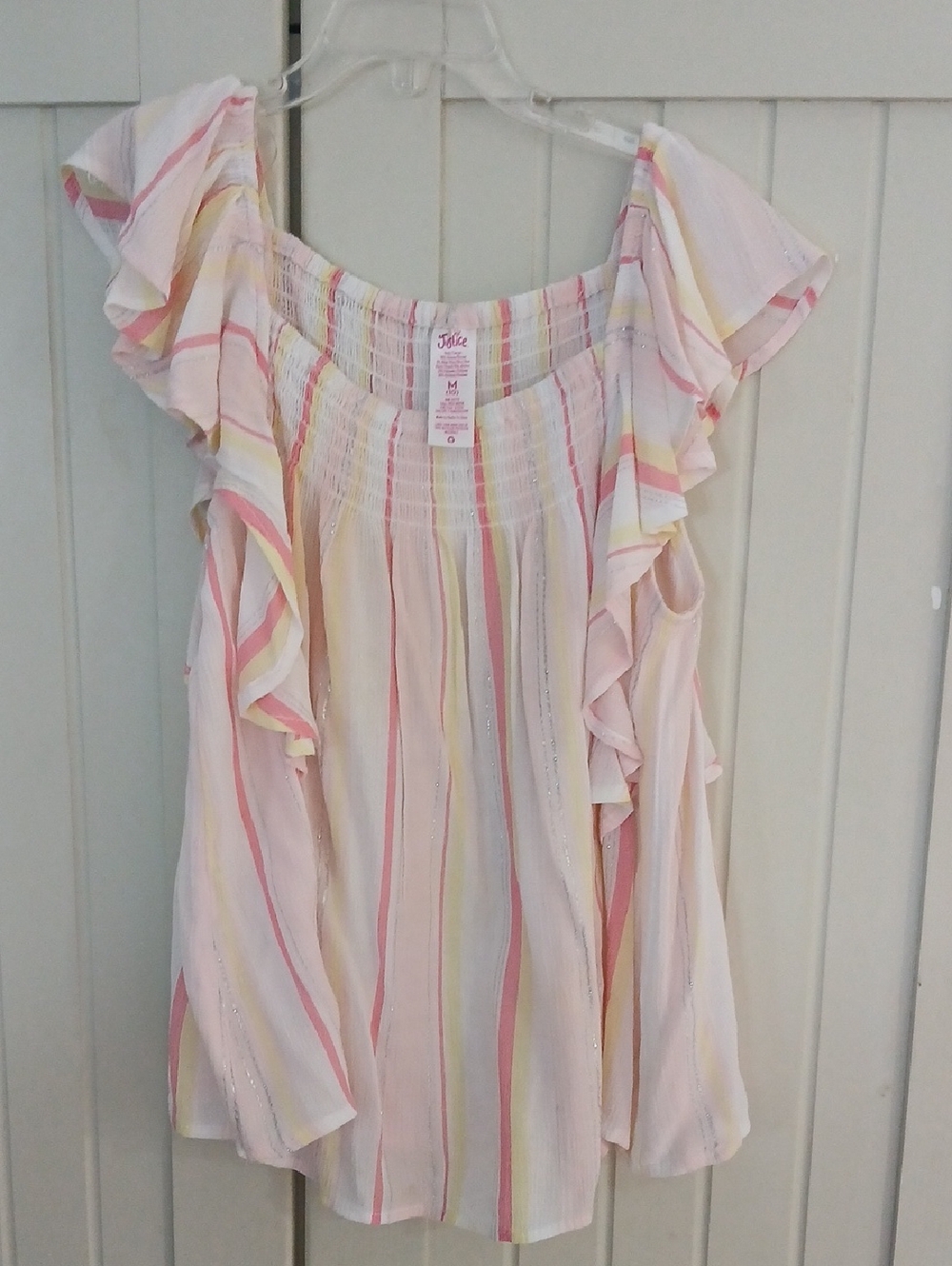 Justice Pastel Stripe Ruffle Dress - Pink, Yellow, Cream